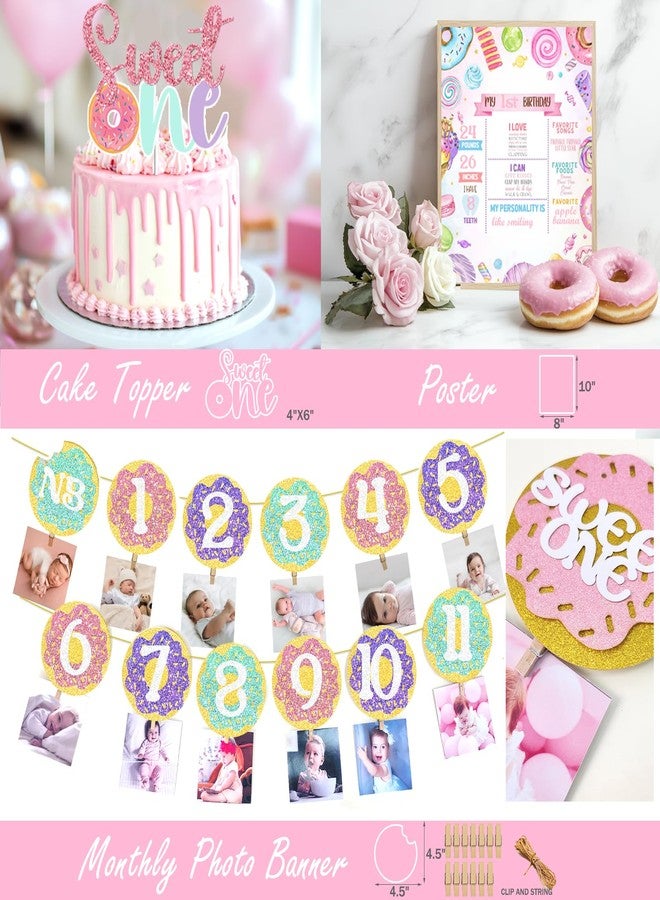 Fiesec Sweet One Birthday Decoration for Girl - 128 PCs Donut Themed 1st Birthday Party Supplies, Party Backdrop, Balloon Boxes, Banner, Donut Foil Balloons, Highchair Banner - Image 4